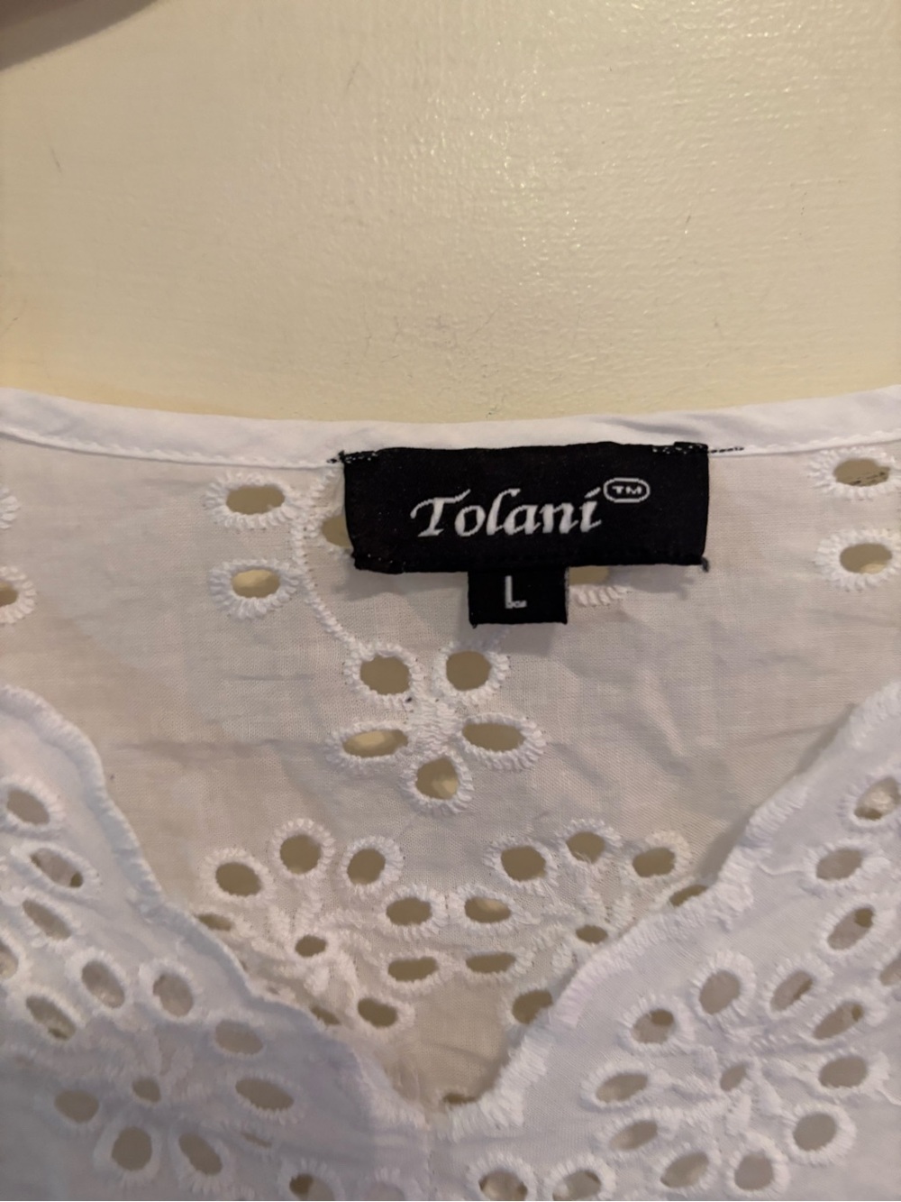 Tolani Boho Chic White Eyelet V-Neck Peasant Blouse - Picture 3 of 5